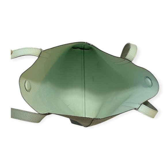 Vegan Leather Tote Bag with Triangle Pouch.  Blue/Seafoam - Picture 3 of 11